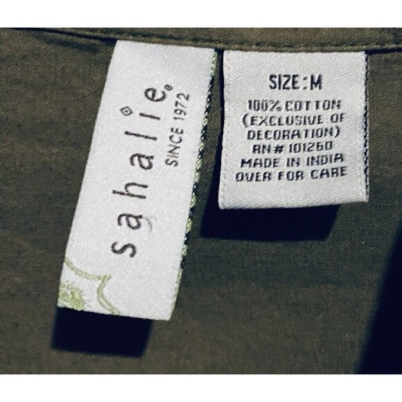 Anthropologie Sahalie Top Womens Medium Green Embroidered Button Up Boho Prairie - Picture 5 of 7